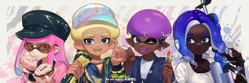 inkling player character, inkling girl, octoling player character, octoling girl, inkling boy, and 1 more (splatoon and 1 more) drawn by jinkoika