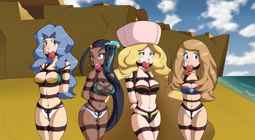 serena, nessa, caitlin, and karen (pokemon and 4 more) drawn by raya100