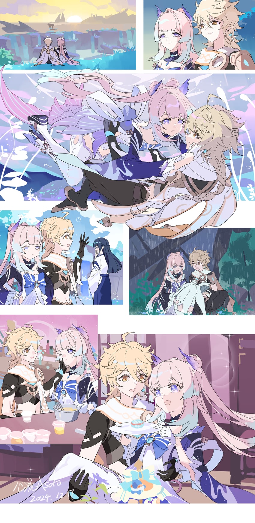 aether and sangonomiya kokomi (genshin impact) drawn by xinliu_asato