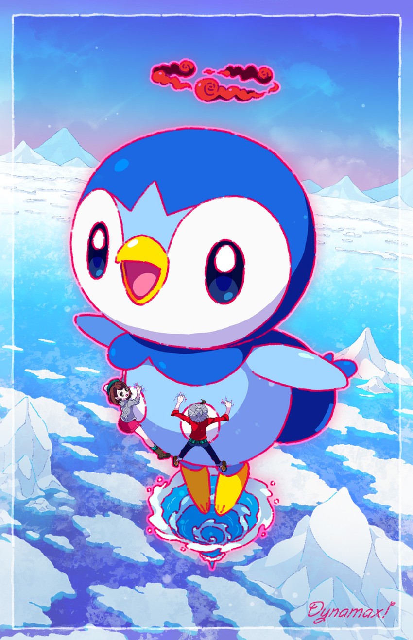 gloria, piplup, and victor (pokemon and 2 more) drawn by hasuba.