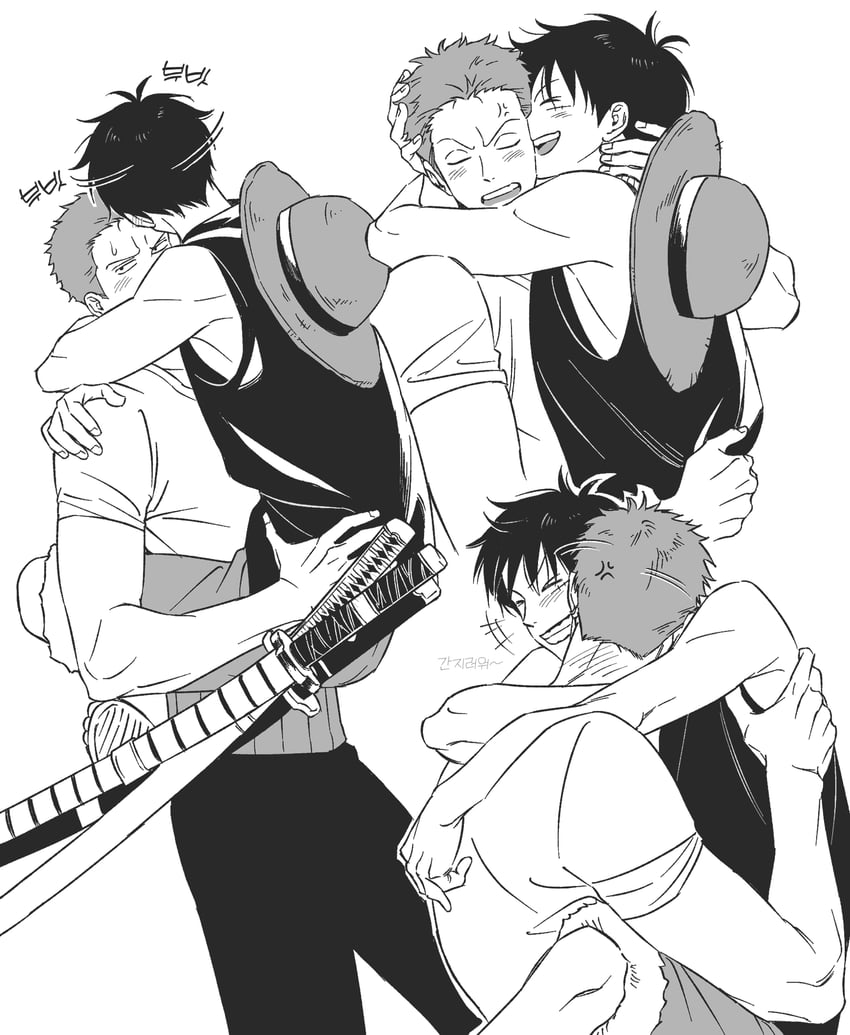 monkey d. luffy and roronoa zoro (one piece) drawn by evrinuk