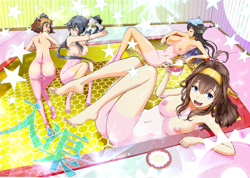 kongou, nagato, yukikaze, and yahagi (kantai collection) drawn by kamitsuki_manmaru