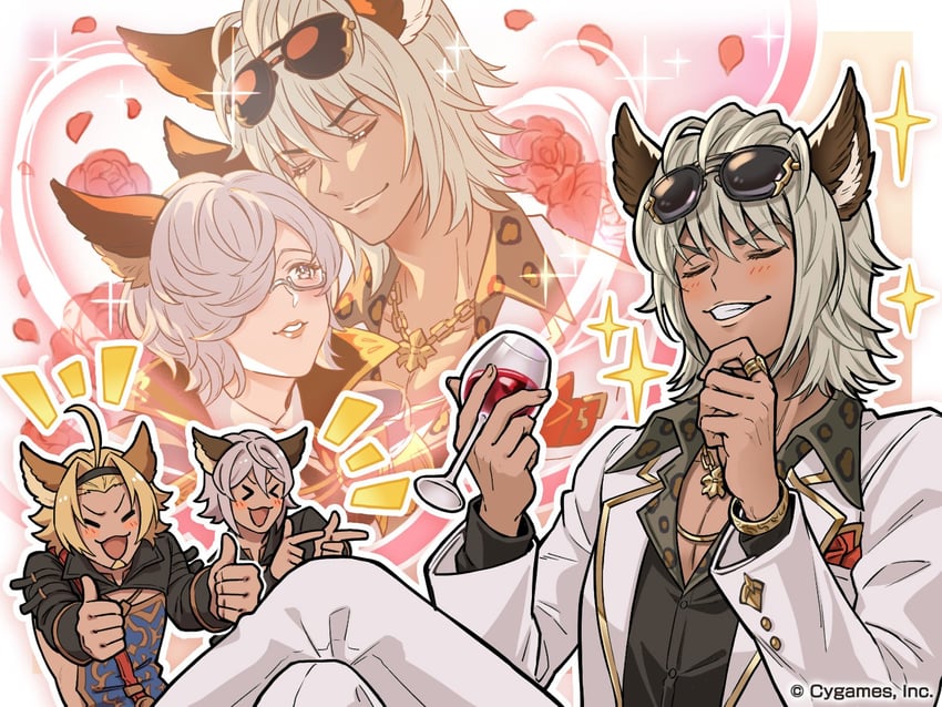 lowain, freesia, elsam, and tomoi (granblue fantasy) drawn by minaba_hideo