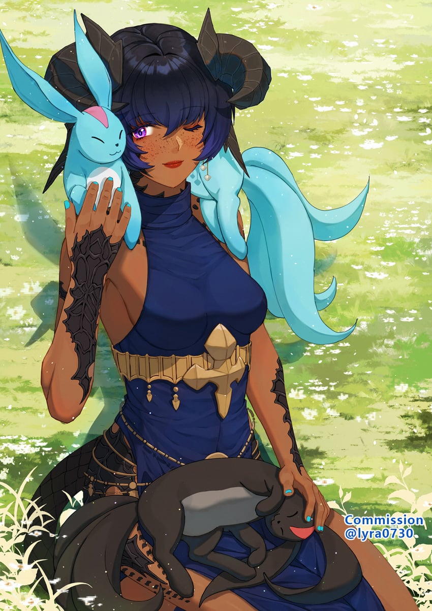 warrior of light and carbuncle (final fantasy and 1 more) drawn by lyra-kotto