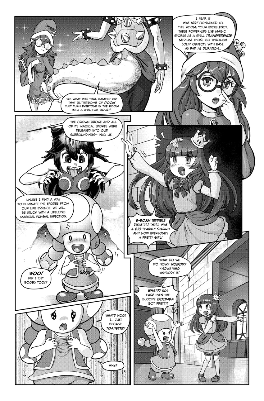 bowsette, princess chain chomp, toadette, kamek, princess goomba, and 1 more (mario and 1 more) drawn by tony_kuusisto