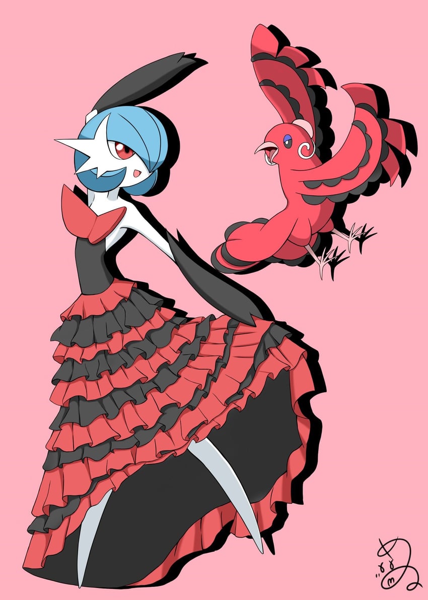 gardevoir, mega gardevoir, and oricorio (pokemon) drawn by shabana_may
