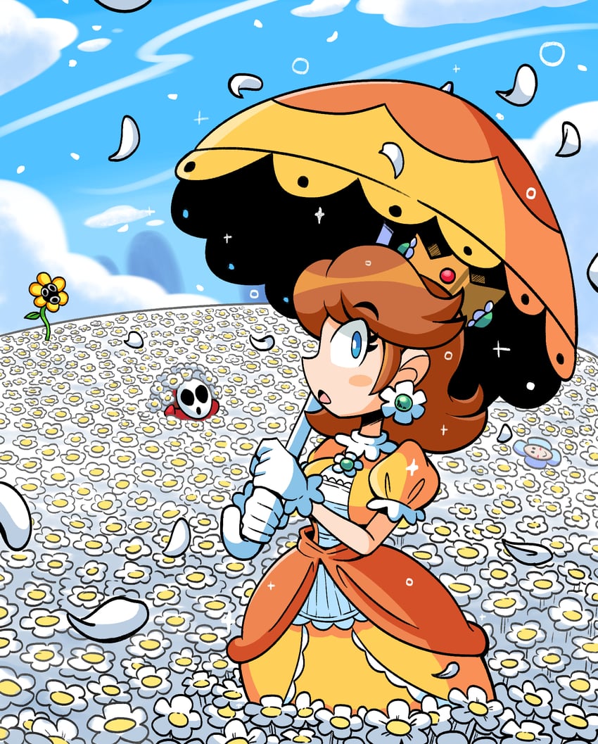 princess daisy, shy guy, crazee dayzee, and flifit (mario and 1 more) drawn by kevin_arthur