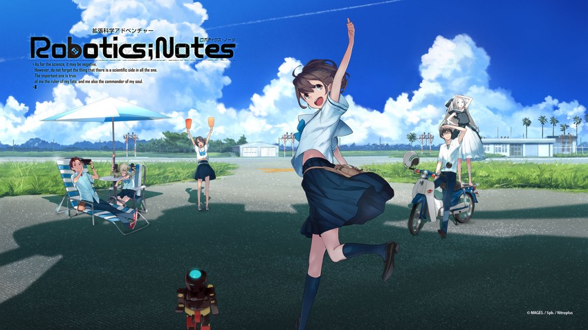 senomiya akiho, koujiro frau, yashio kaito, yukifune airi, daitoku junna, and 2 more (robotics;notes) drawn by fukuda_tomonori