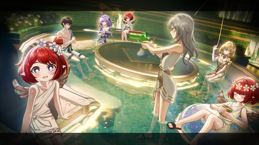 trailblazer, stelle, dan heng, castorice, aglaea, and 3 more (honkai and 1 more) drawn by guisin_(chibi_ghost)