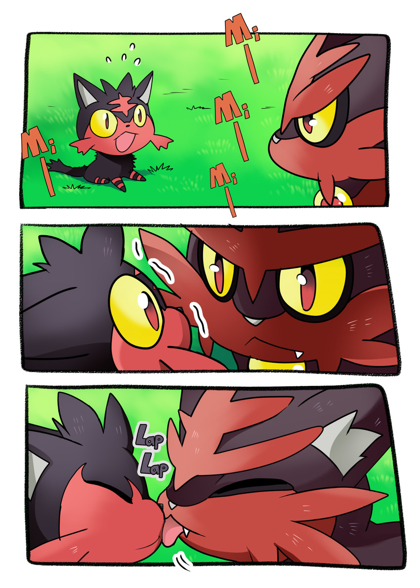 litten, zoroark, torracat, and disguised zoroark (pokemon) drawn by suan_ringo
