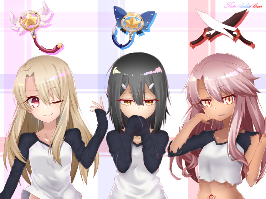 illyasviel von einzbern, emiya shirou, chloe von einzbern, miyu edelfelt, magical ruby, and 1 more (fate and 1 more) drawn by nakoya_(nane_cat)
