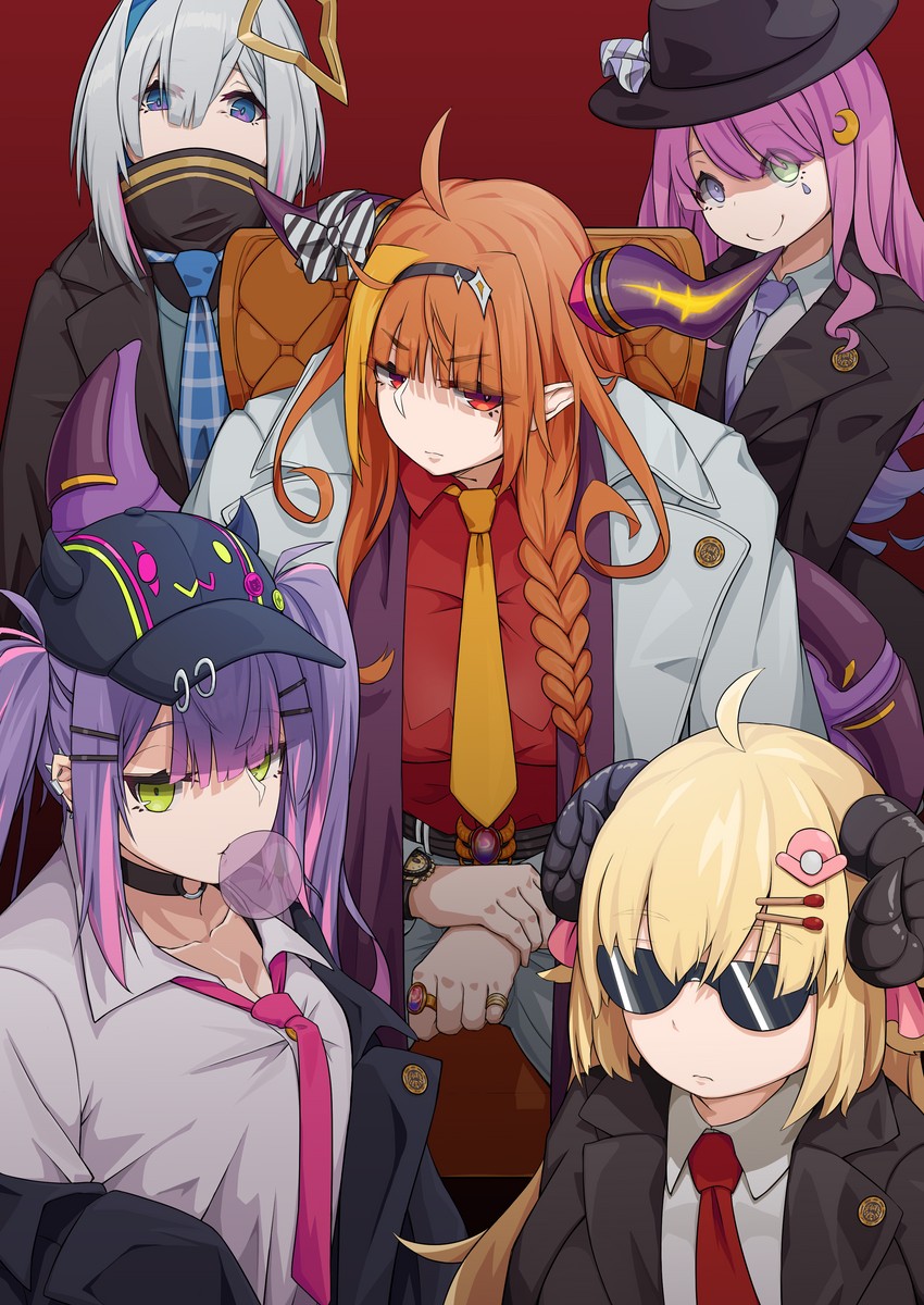 tokoyami towa, amane kanata, kiryu coco, tsunomaki watame, himemori luna, and 2 more (hololive and 1 more) drawn by rlin