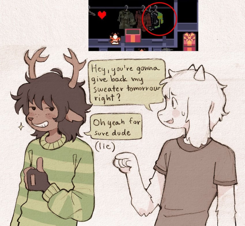 asriel dreemurr and december holiday (deltarune) drawn by szivarvanyturmix02