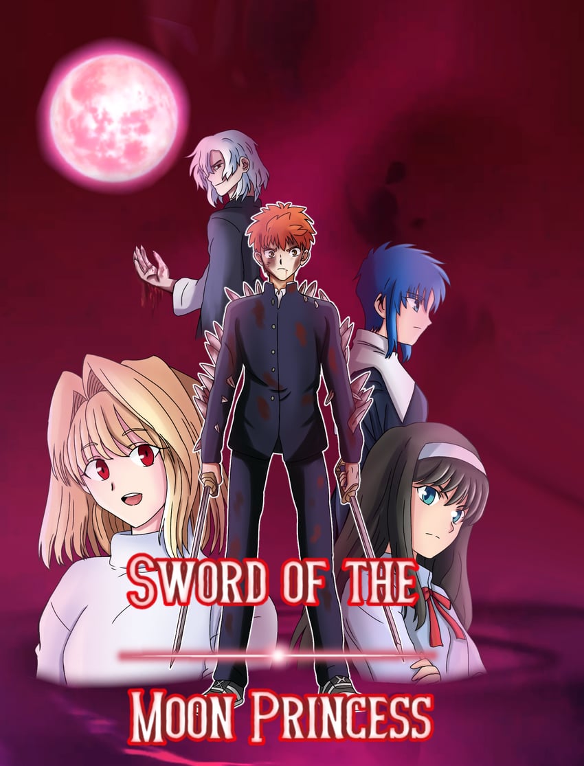 emiya shirou, arcueid brunestud, ciel, tohno akiha, and tohno shiki (fate and 3 more) drawn by deidrax