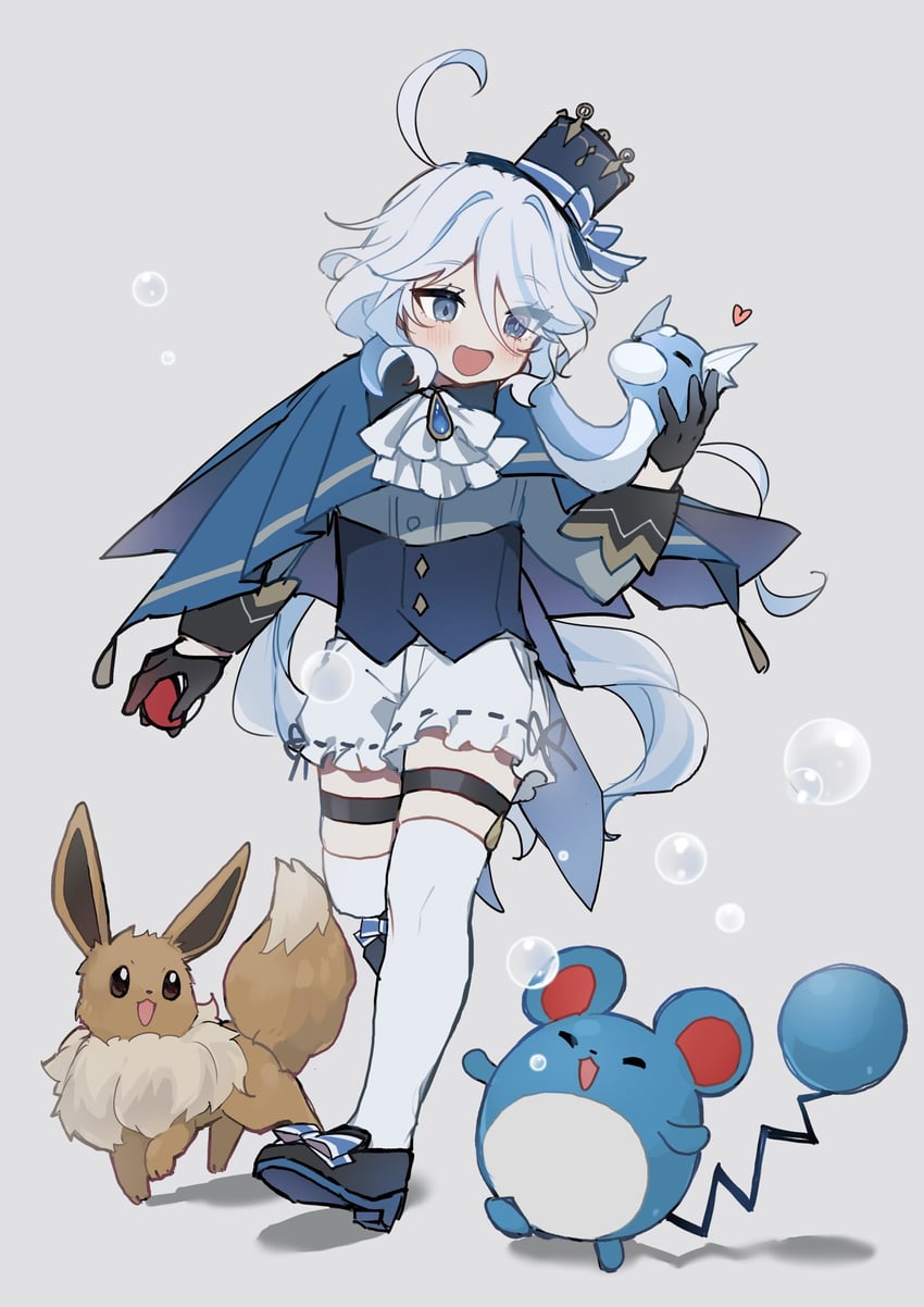 furina, eevee, marill, and dratini (pokemon and 1 more) drawn by hoshiyui_tsukino