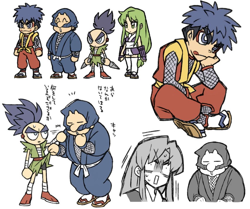 yae, goemon, sasuke, and ebisumaru (ganbare goemon) drawn by tomada