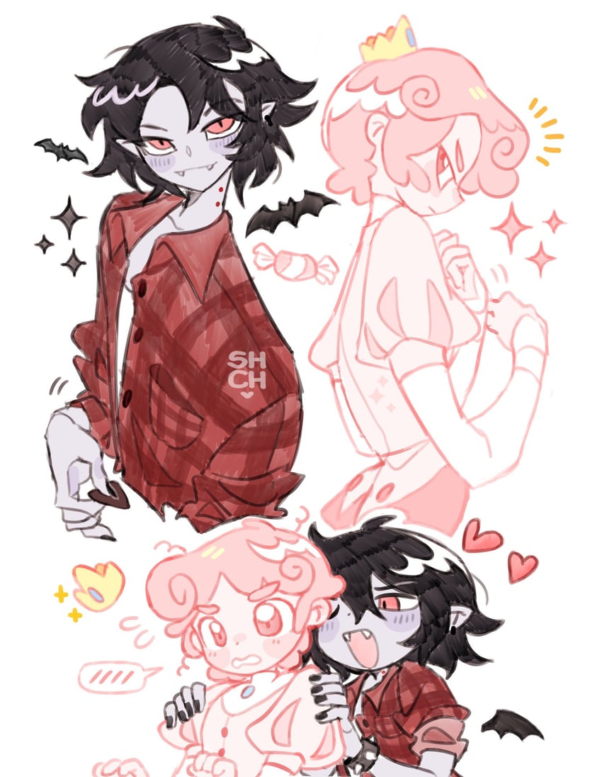 marshall lee and prince bubba gumball (adventure time) drawn by sharpycharot