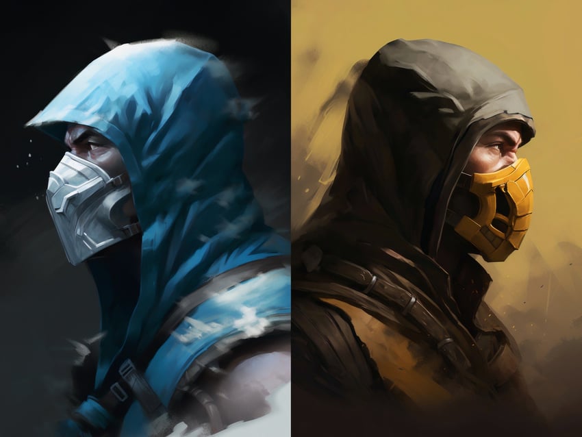 scorpion, sub-zero, hanzo hasashi, and kuai liang (mortal kombat) drawn by 21xfour