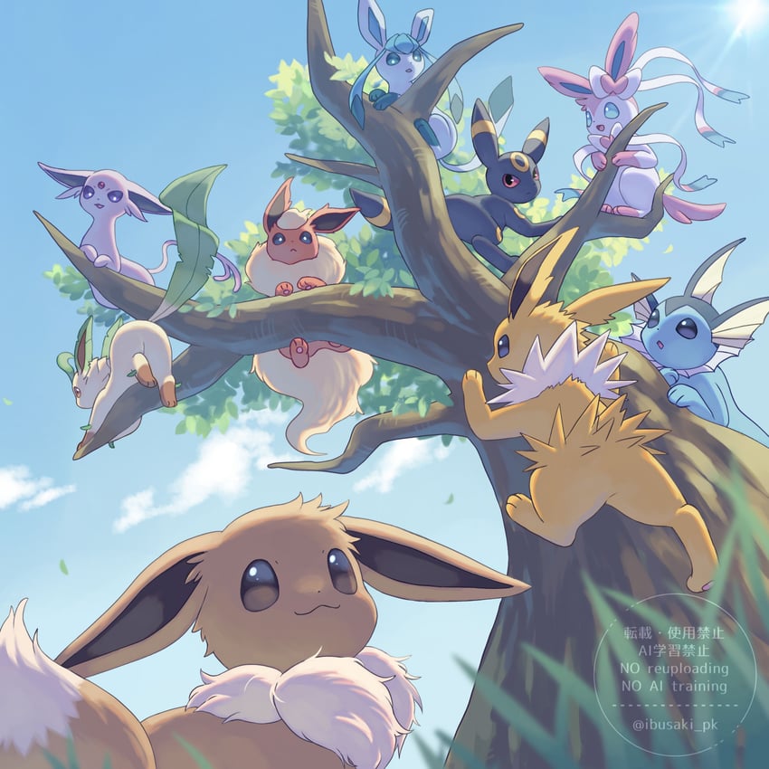 eevee, sylveon, umbreon, glaceon, vaporeon, and 4 more (pokemon) drawn by ibusaki_(ivu)