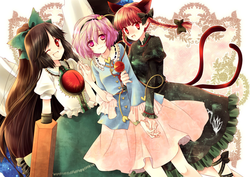komeiji satori, kaenbyou rin, and reiuji utsuho (touhou) drawn by kokono_coco