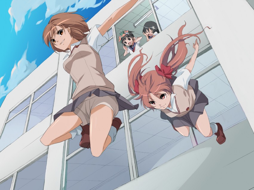 misaka mikoto, shirai kuroko, saten ruiko, and uiharu kazari (toaru majutsu no index and 1 more) drawn by am.