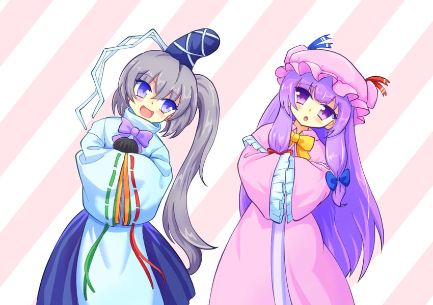 patchouli knowledge and mononobe no futo (touhou) drawn by yoruniwa