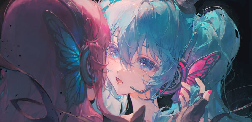 hatsune miku and megurine luka (vocaloid and 1 more) drawn by maccha_(mochancc)