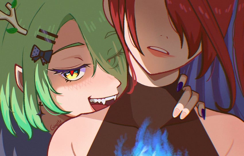 ceres fauna and elizabeth rose bloodflame (hololive and 1 more) drawn by ginotty