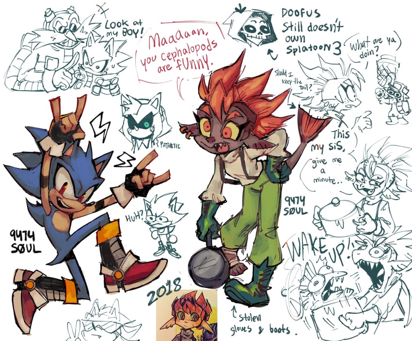 inkling player character, shadow the hedgehog, dr. eggman, metal sonic, and metal amy (splatoon and 2 more) drawn by 9474s0ul