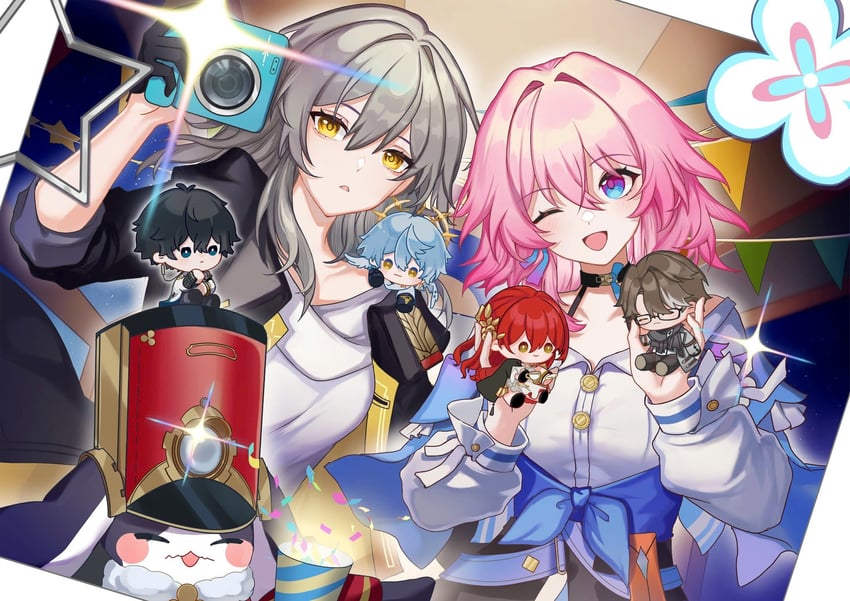 trailblazer, stelle, march 7th, dan heng, sunday, and 2 more (honkai and 1 more) drawn by xnoahru