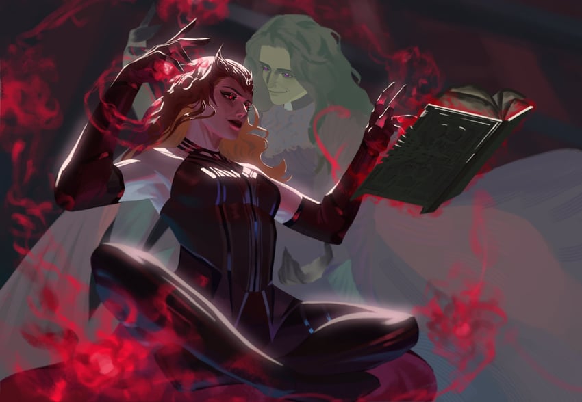 wanda maximoff, scarlet witch, and agatha harkness (marvel and 2 more) drawn by ruowen1129