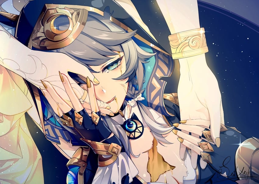 aglaea and cipher (honkai and 1 more) drawn by jingxinzhiyun