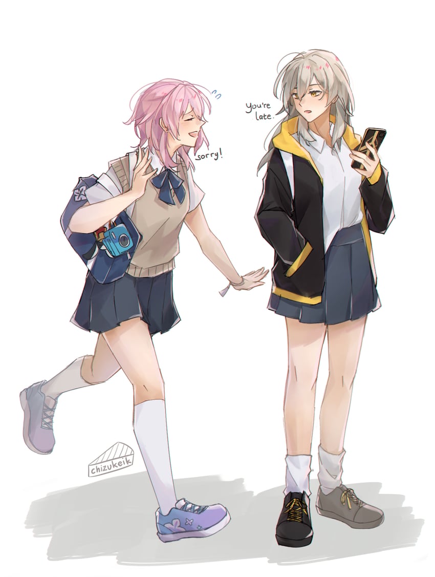 trailblazer, stelle, and march 7th (honkai and 1 more) drawn by chizukeik