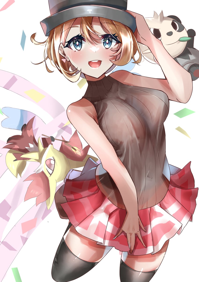 serena, delphox, and pancham (pokemon and 1 more) drawn by momdy_(talesshinja)