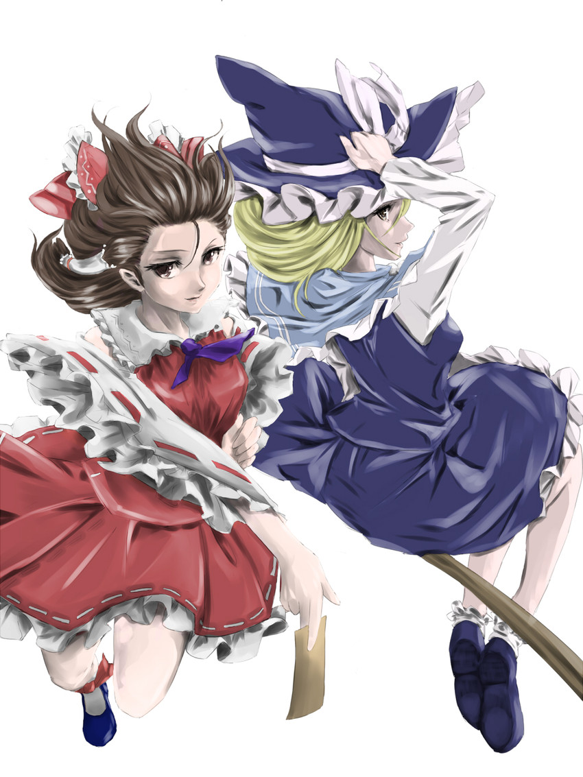 hakurei reimu and kirisame marisa (touhou) drawn by kazu_(rakugakino-to)