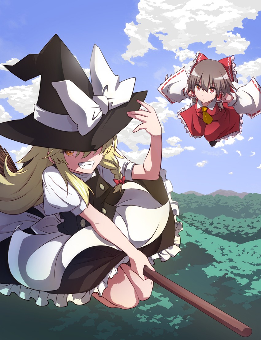 hakurei reimu and kirisame marisa (touhou) drawn by otoufu_(wddkq314band)
