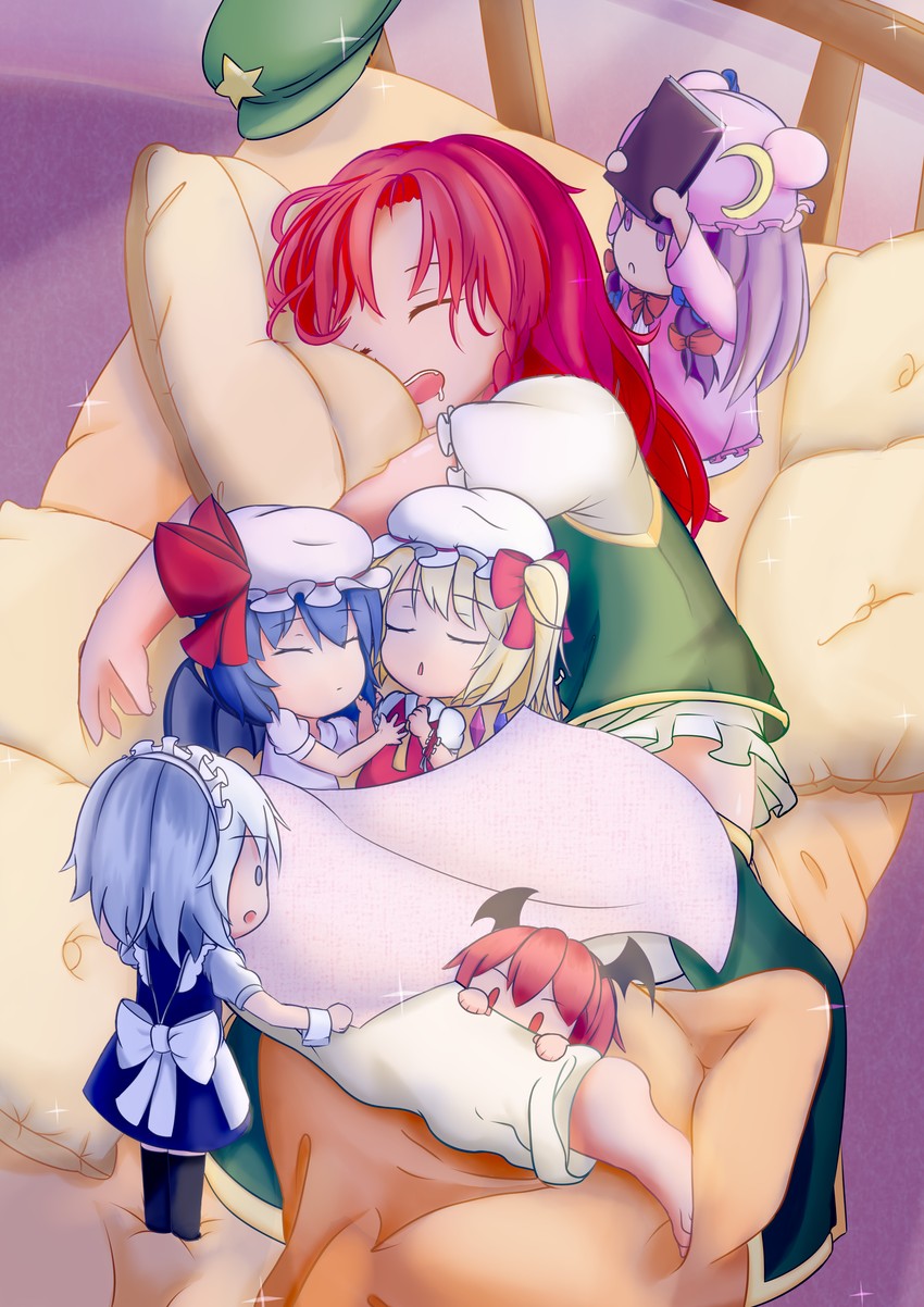 remilia scarlet, flandre scarlet, izayoi sakuya, patchouli knowledge, hong meiling, and 1 more (touhou) drawn by yenshang803