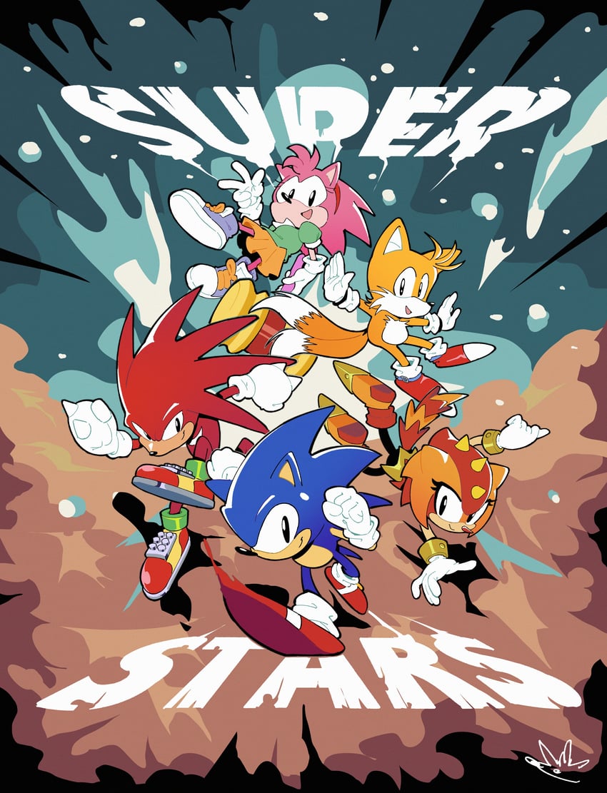 sonic the hedgehog, amy rose, tails, knuckles the echidna, classic sonic, and 4 more (sonic and 2 more) drawn by biolizard02
