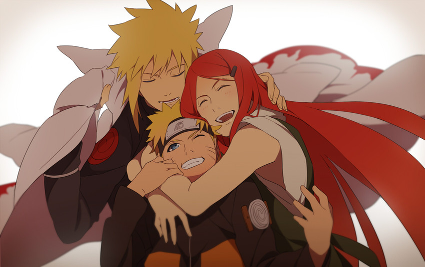 uzumaki naruto, uzumaki kushina, and namikaze minato (naruto) drawn by shiramine_(srmn09)