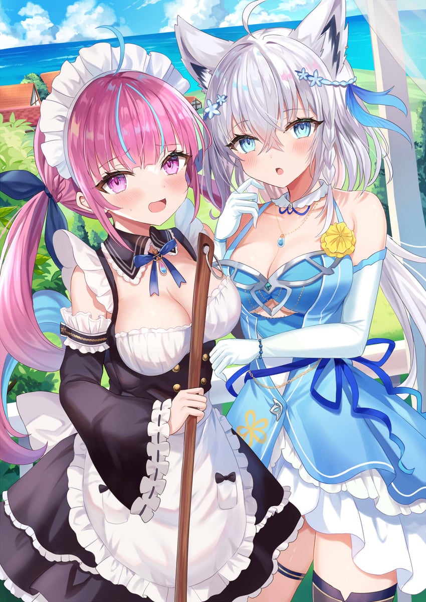 shirakami fubuki and minato aqua (hololive and 1 more) drawn by retsuto