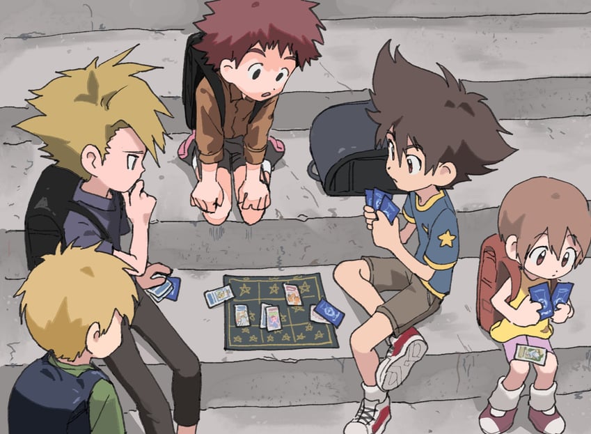 yagami hikari, yagami taichi, takaishi takeru, ishida yamato, and izumi koshiro (digimon and 2 more) drawn by tantanmen