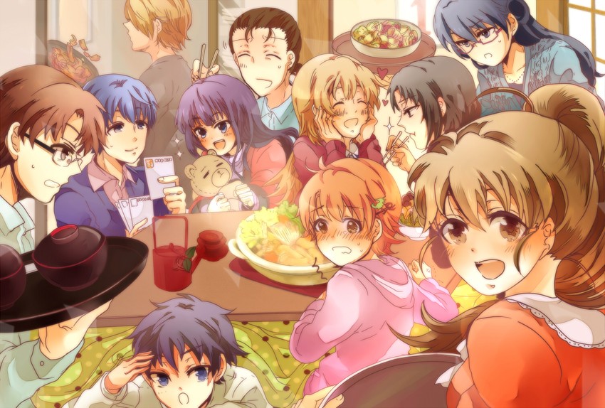 taneshima popura, inami mahiru, yamada aoi, todoroki yachiyo, satou jun, and 7 more (working!!) drawn by yukimaru_nun