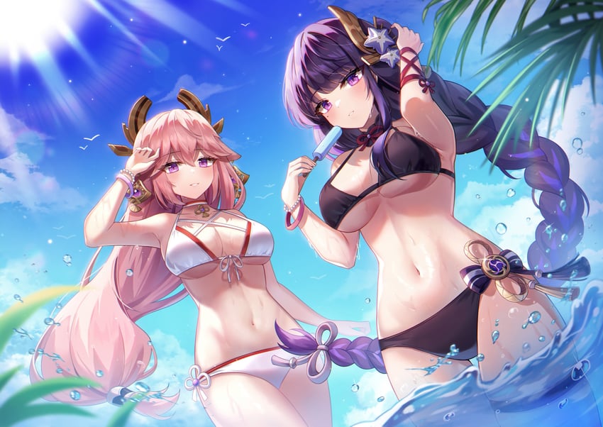 raiden shogun and yae miko (genshin impact) drawn by hayun