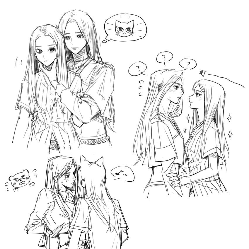 haerin and minji (real life and 1 more) drawn by yosaki9