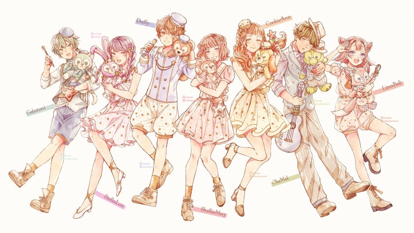 duffy the disney bear, gelatoni, shelliemay, stellalou, olu mel, and 2 more (duffy and friends) drawn by mizala