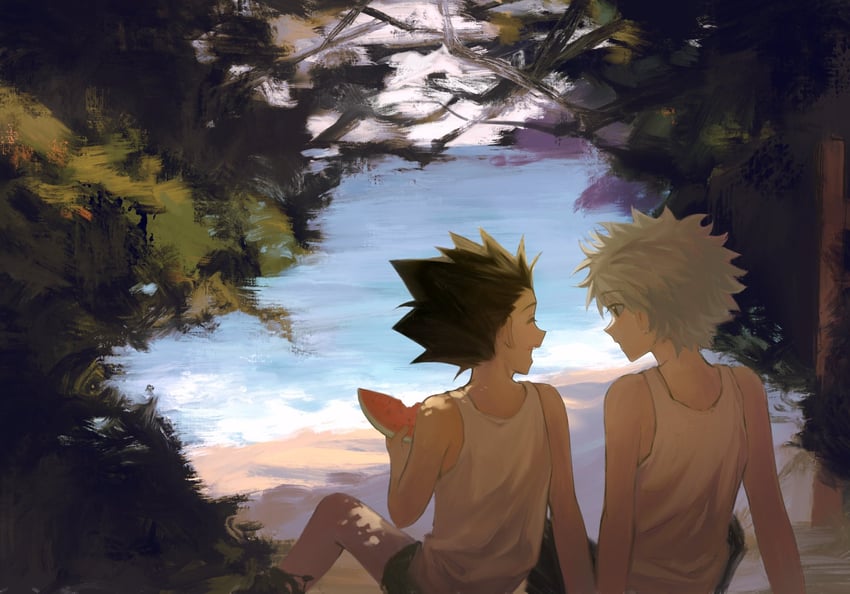 killua zoldyck and gon freecss (hunter x hunter) drawn by gelb