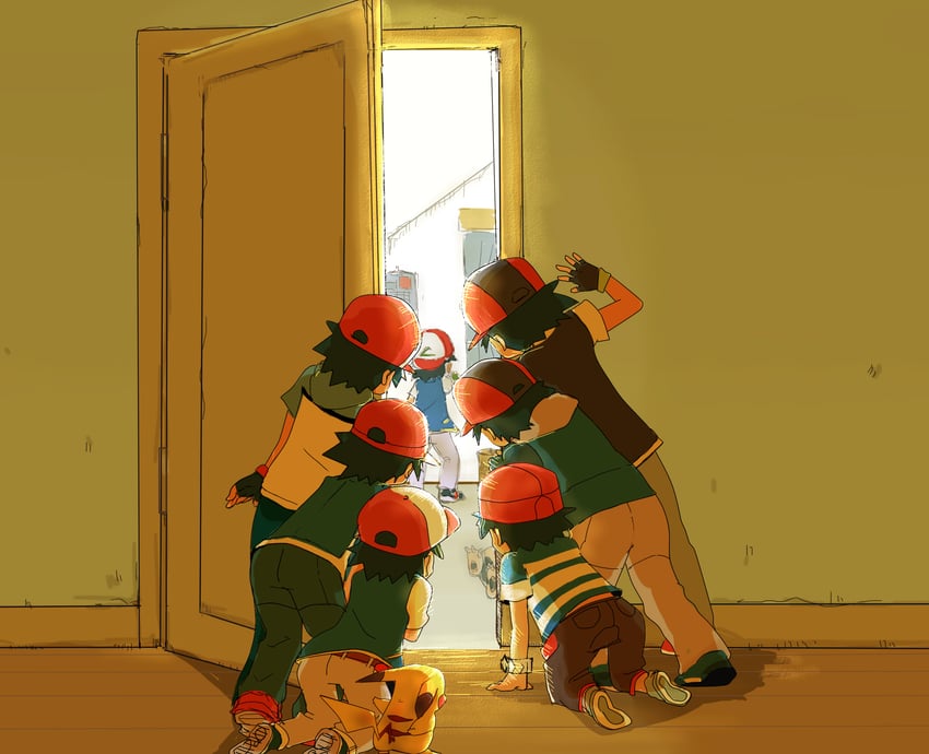 pikachu and ash ketchum (pokemon and 6 more) drawn by terumin857