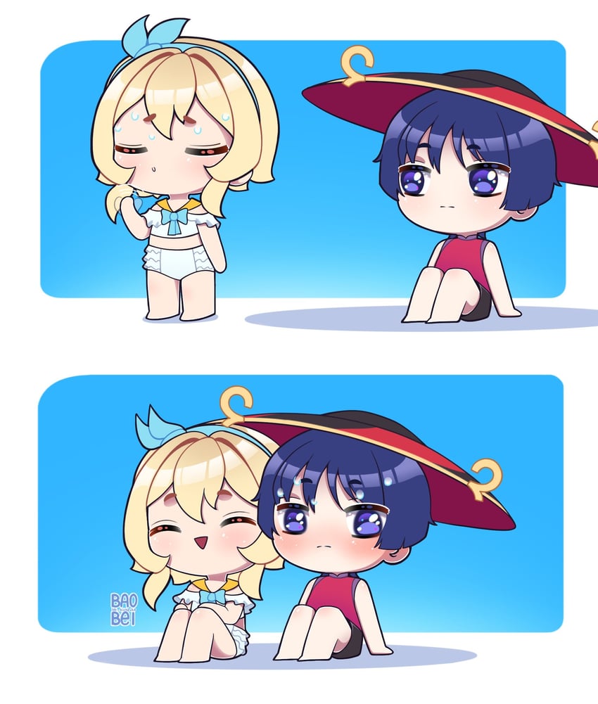 lumine and scaramouche (genshin impact) drawn by baobei_(baobei_bu)