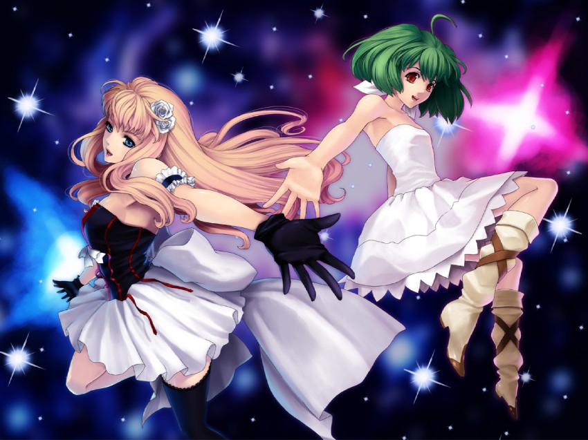 sheryl nome and ranka lee (macross and 1 more) drawn by kunishige_keiichi