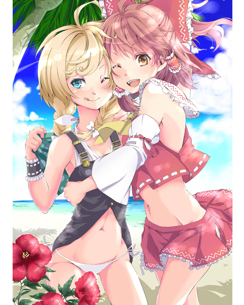 hakurei reimu and kirisame marisa (touhou) drawn by neko_suke